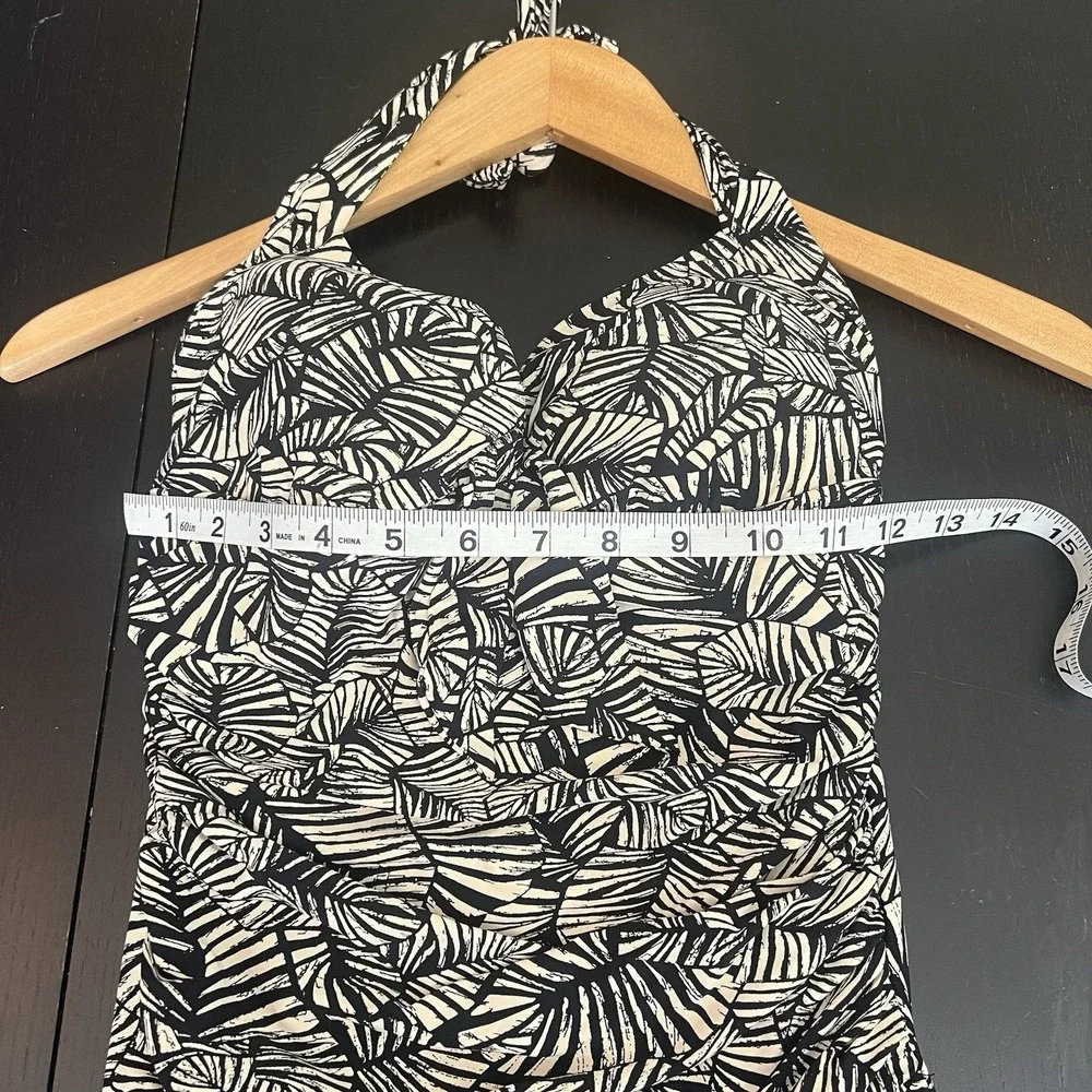 Seafolly Palm Print One‎ Piece Halter Swimsuit 8 Black Tan Tie Back Resort Vacay